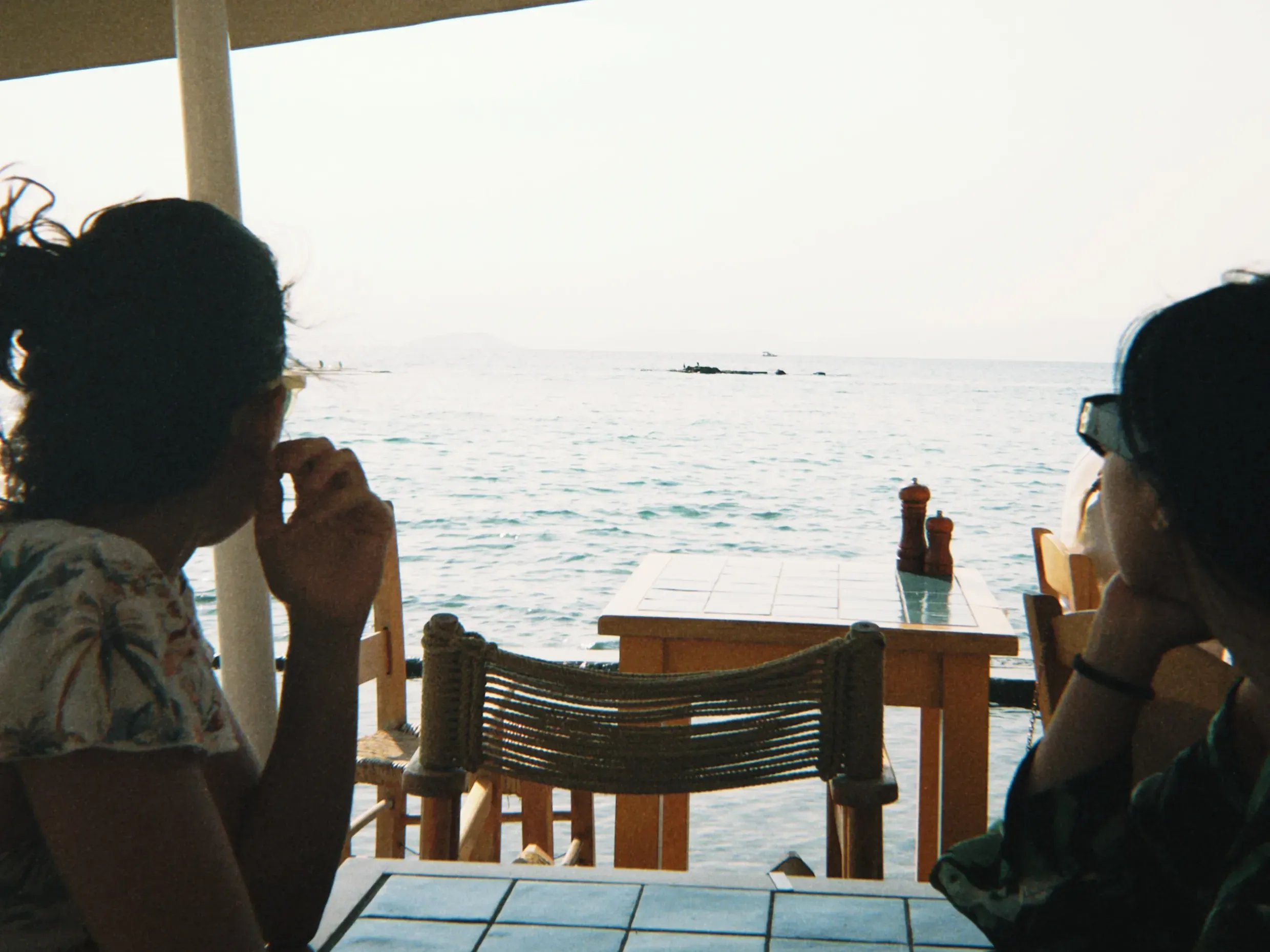 Two people looking out at the sea with their backs to the camera.