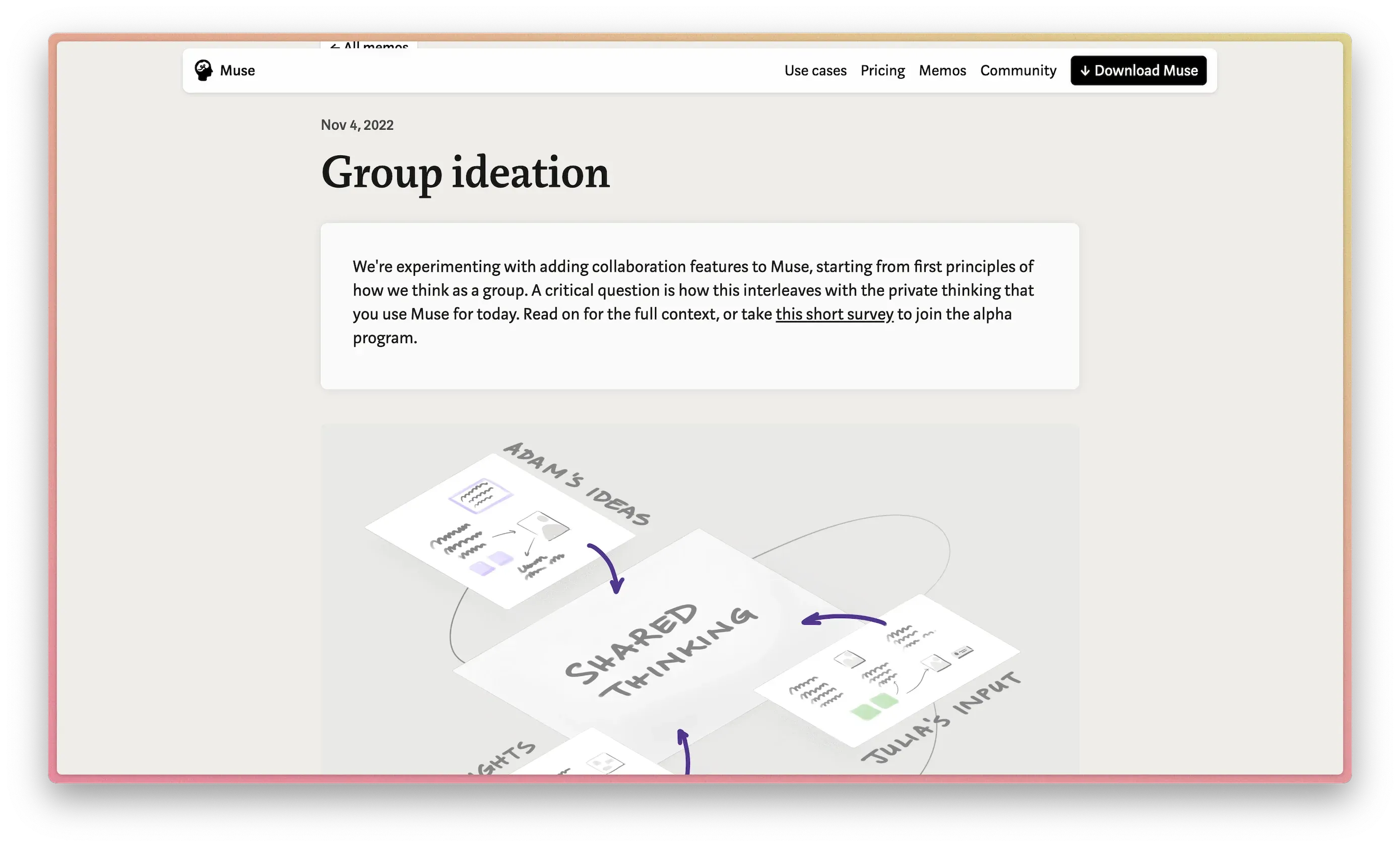 Screenshot of a memo titled Group ideation.