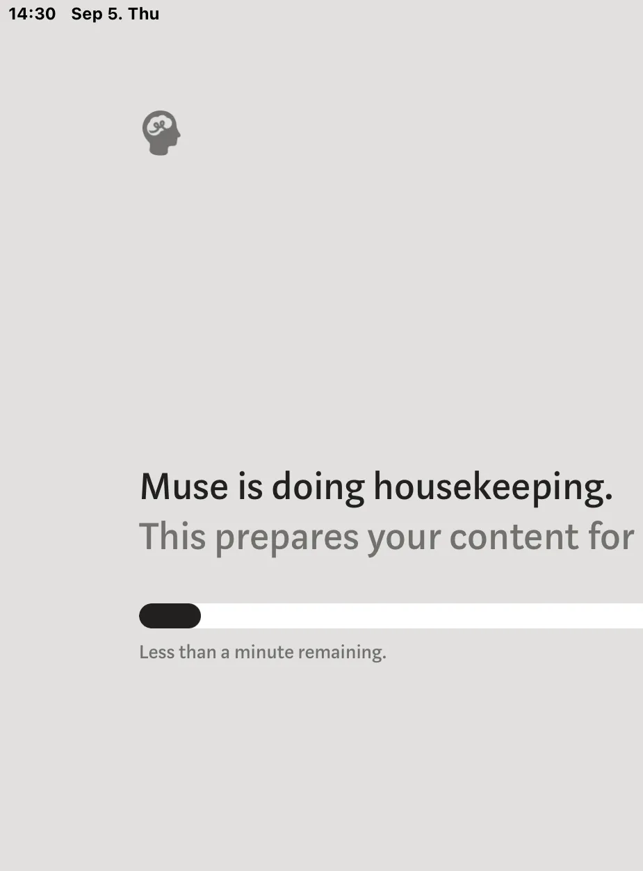 Screenshot of Muse app loading page on iPad.