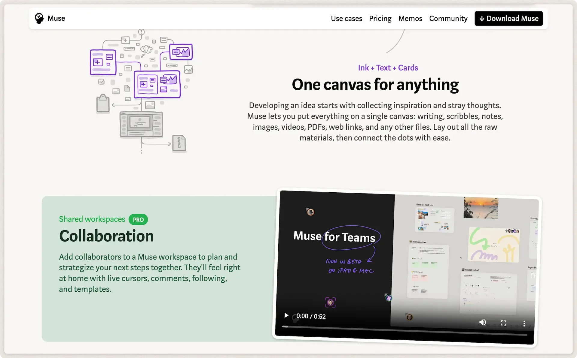 Screenshot of Muse landing page.